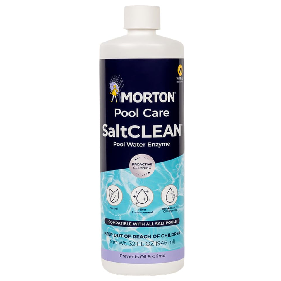 Morton SaltCLEAN bottle pour demonstrates enzyme action for clearer pool water