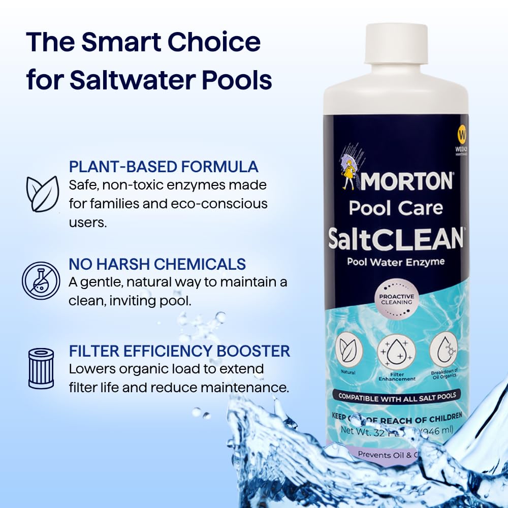 Morton SaltCLEAN pool-clarified-water shows visibly clearer water after treatment