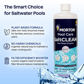 Morton SaltCLEAN pool-clarified-water shows visibly clearer water after treatment