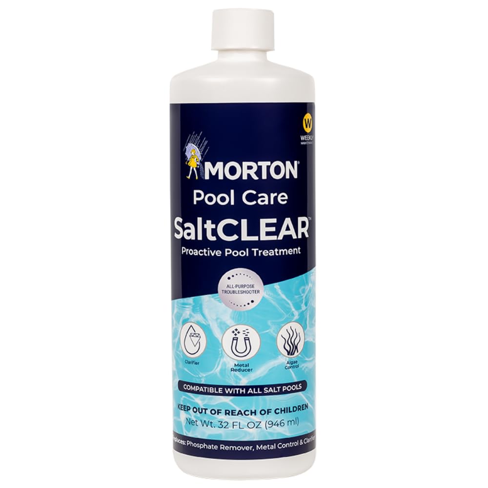Morton SaltCLEAR bottle being poured for weekly pool maintenance