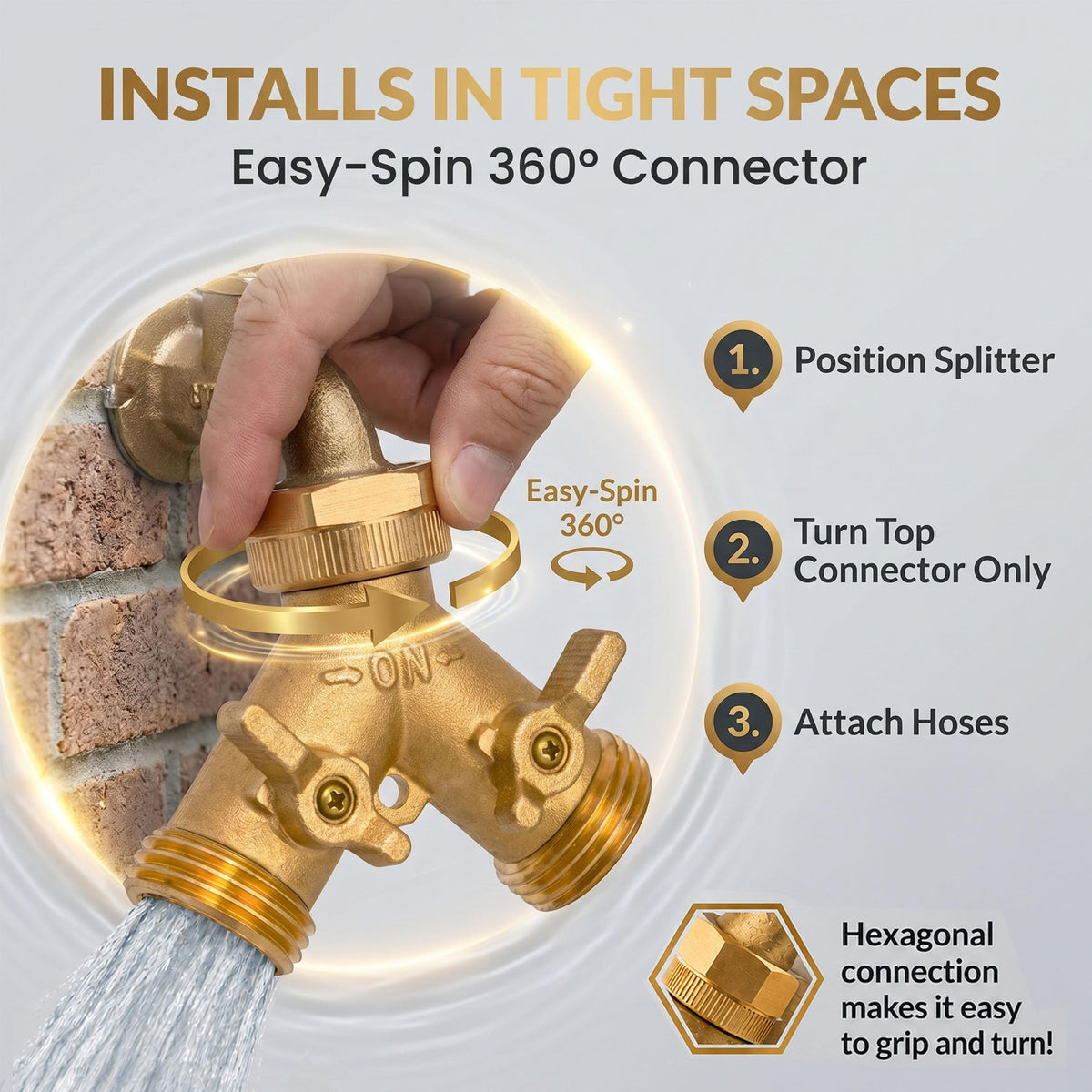 Morvat brass splitter with two valves demonstrates independent outlet control