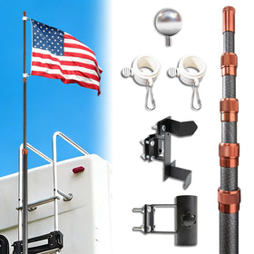 Morzhunis RV ladder flag pole kit assembly ready for quick tailgate setup