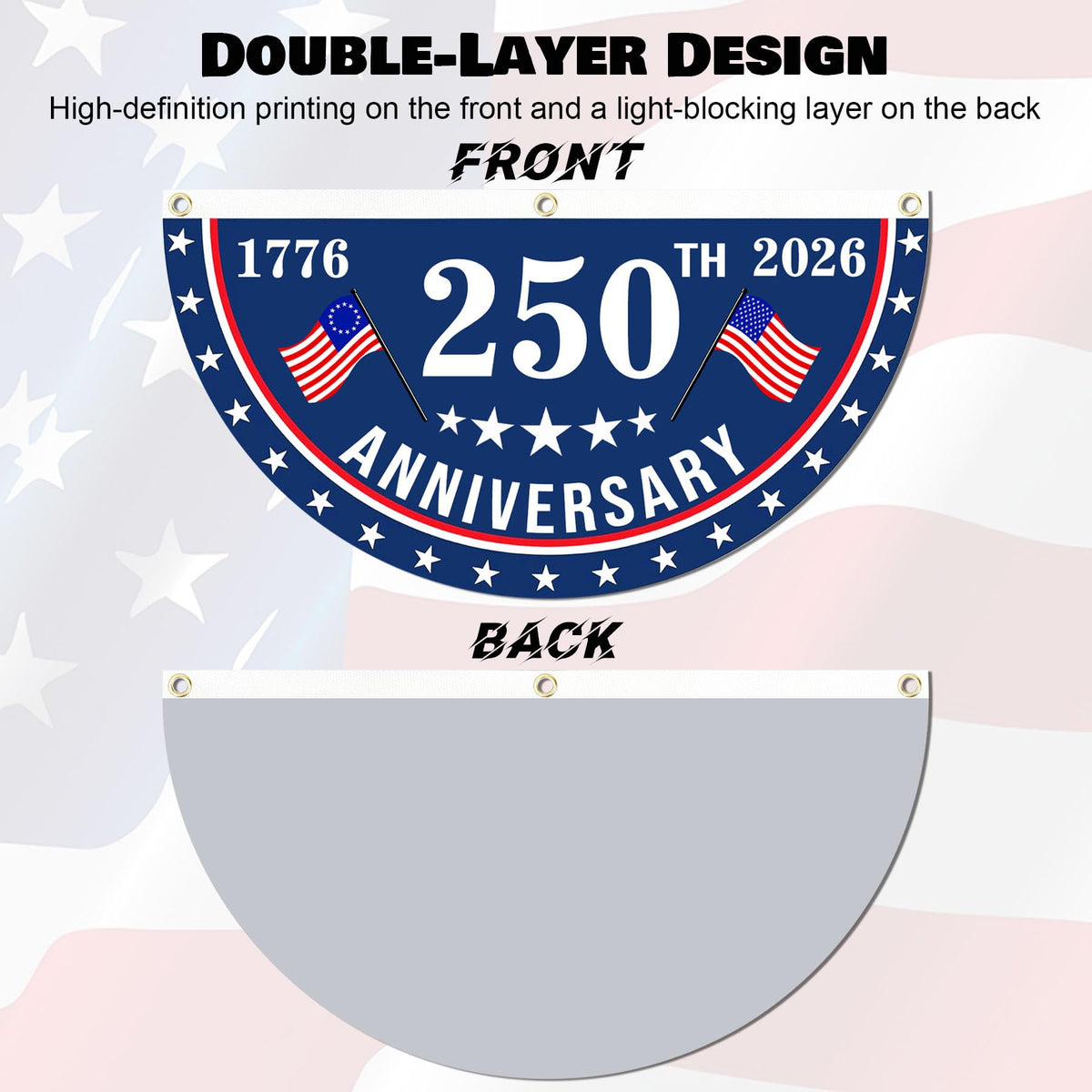 MOSADO 250th flag high-density fabric with vivid print for durability.