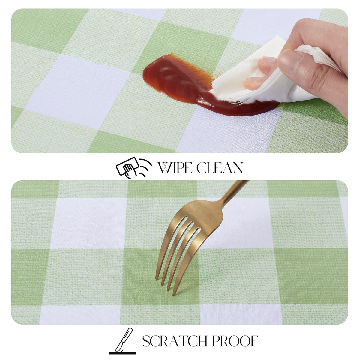 MOSAYT size diagram shows fit guidance for this tablecloth