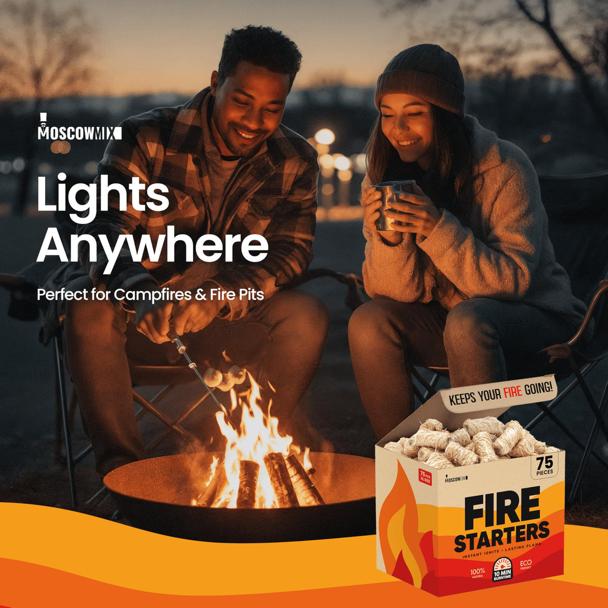 Moscow-Mix fire starter portable design ideal for camping and outdoor cooking.