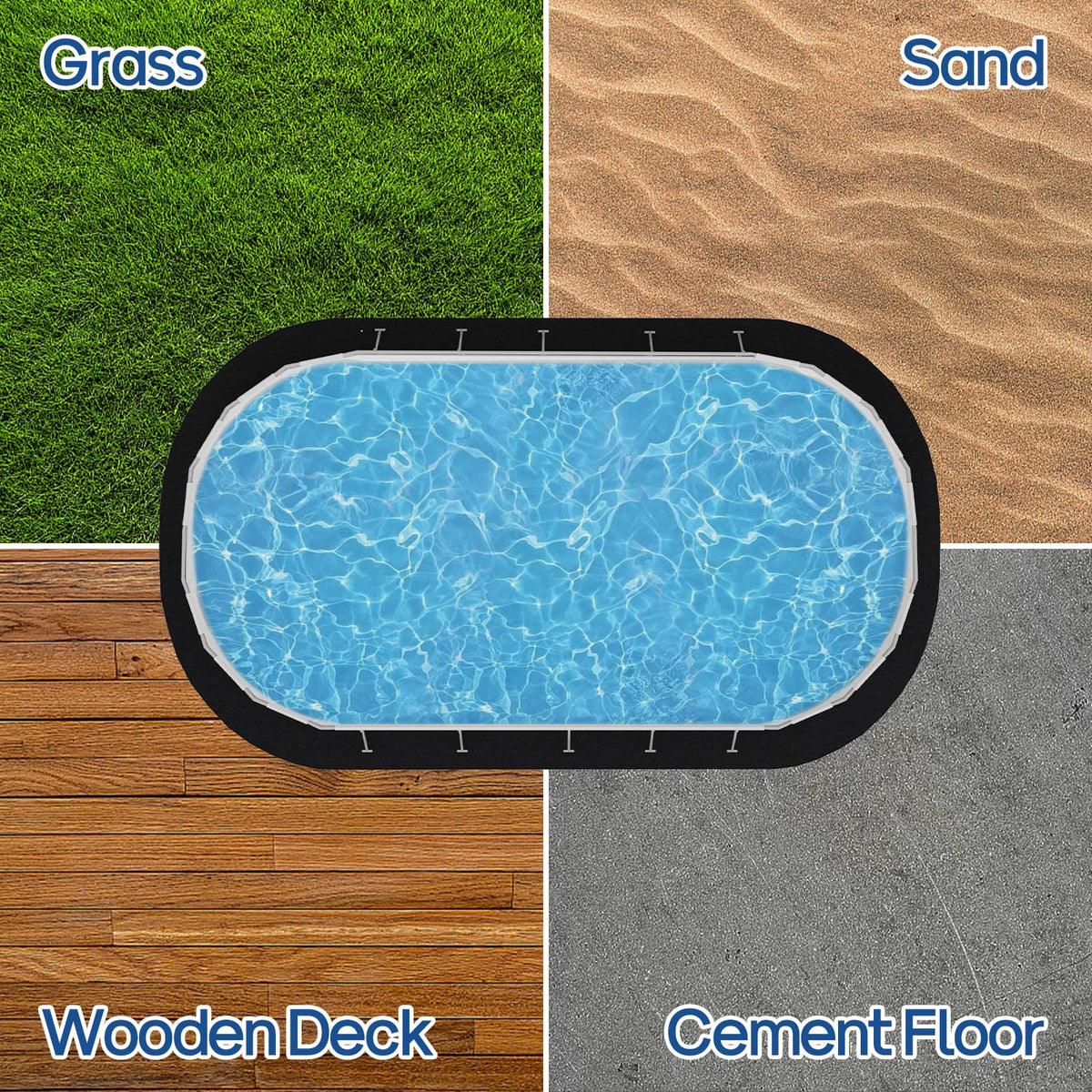 Mosenpol pre-cut liner pad fits various pool sizes with trimming.