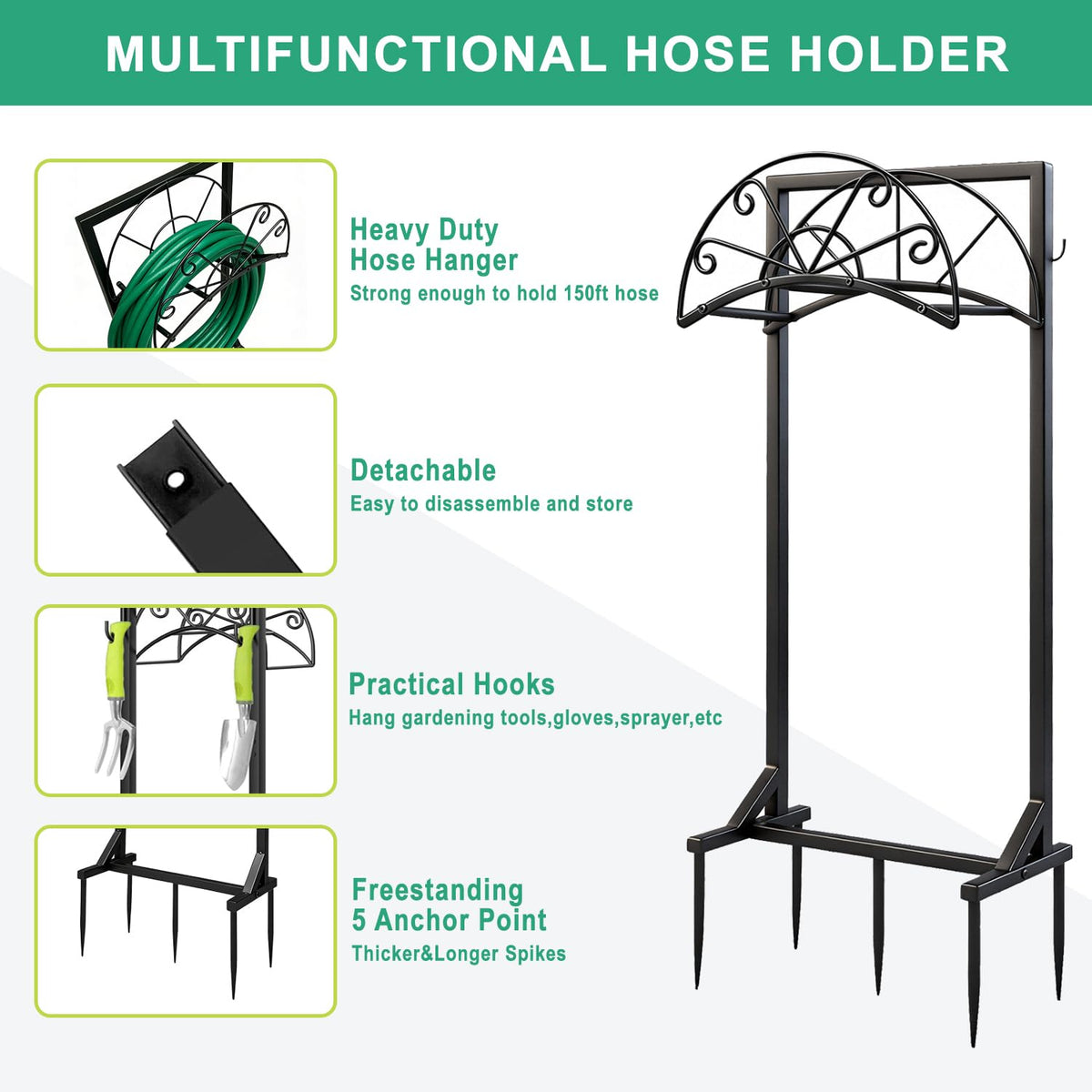 MOSIKEN hose holder detachable design shown assembled for versatile yard placement