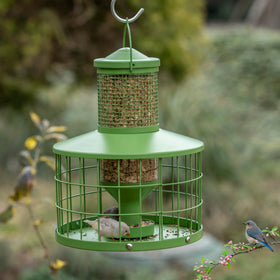 Mosloly green metal feeder blends with outdoor spaces beautifully.