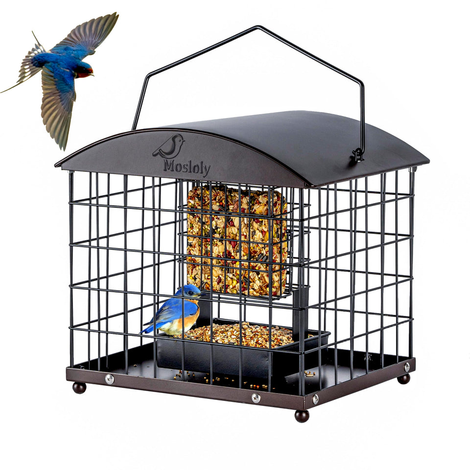 Mosloly caged suet feeder dual purpose design attracts backyard birds