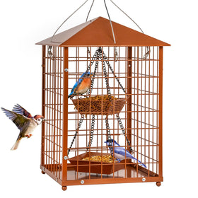 Mosloly Mealworms Bird Feeder: caged outdoor hanging attracts bluebirds with a sturdy feeding space.