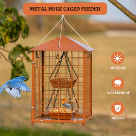 Mosloly Mealworms Bird Feeder: weather-proof roof keeps seed dry in rain and snow.