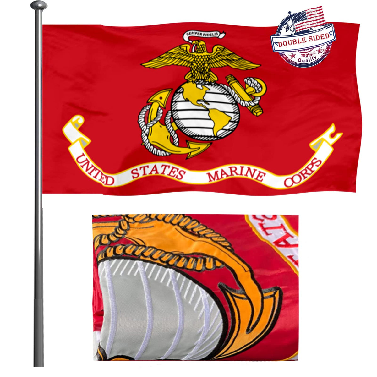 Mosprovie USMC flag with double-sided embroidery for bright, long-lasting outdoor display.