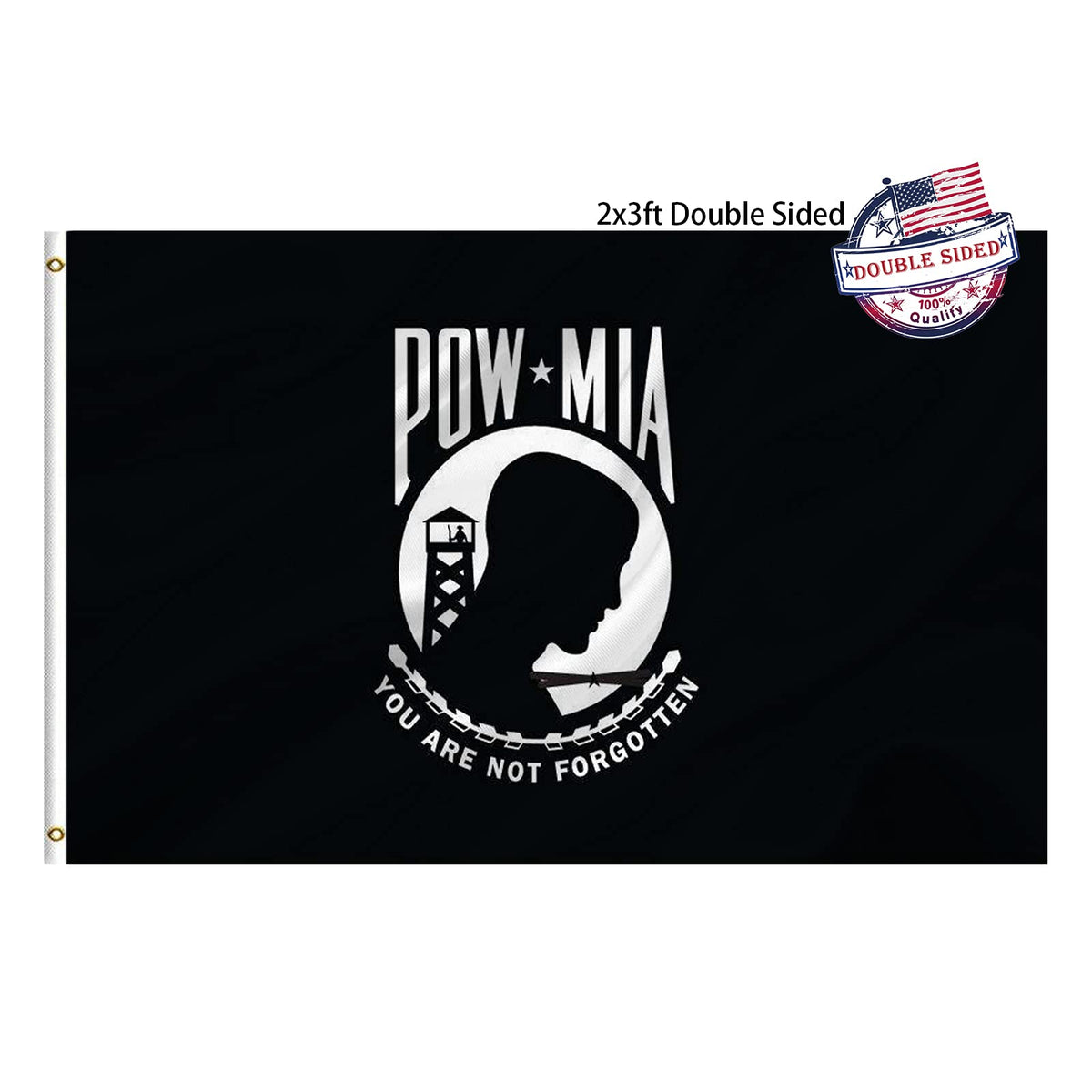 Mosprovie Pow Mia flag, double-sided design for readable imagery from both directions outdoors.