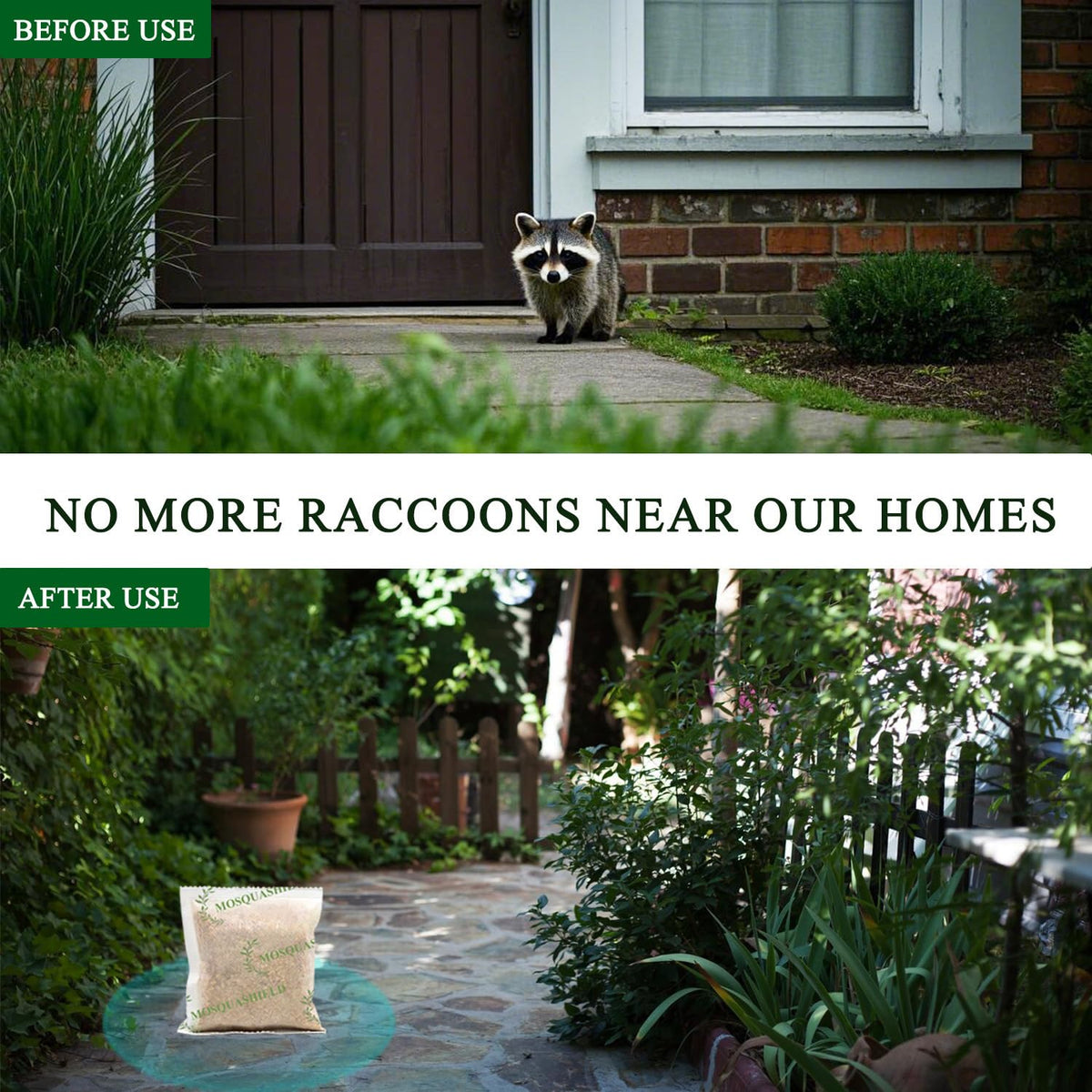 Protects outdoor areas like garbage bins and gardens from raccoon activity.