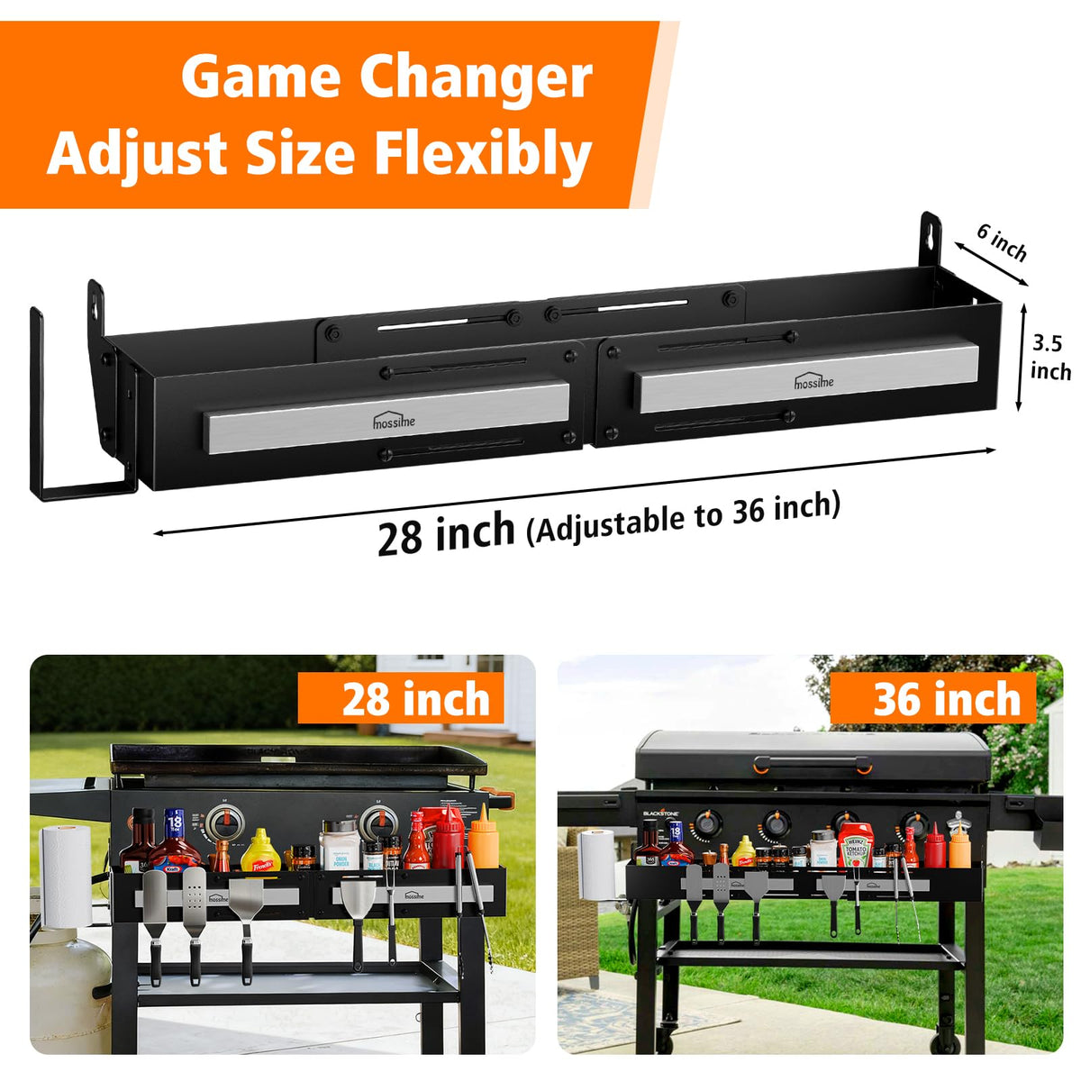 Mossime Front Griddle Caddy installed on Blackstone shows secure front mounting