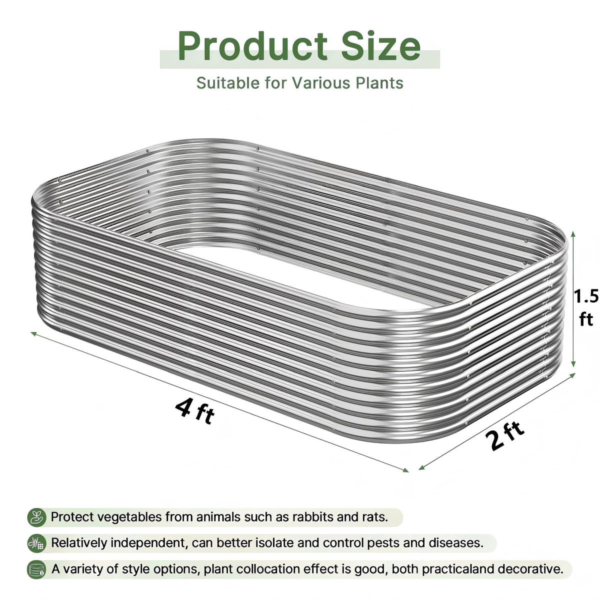 Mostmahes 3-pack tall galvanized bed depth view highlights 1.5 ft planting space.
