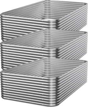 Mostmahes 3-pack tall galvanized bed front view shows sturdy weather-ready steel.