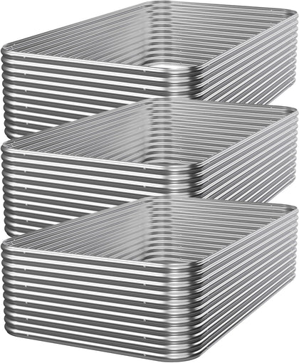 Mostmahes 3-pack tall galvanized bed front view shows sturdy weather-ready steel.