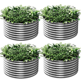 Mostmahes four-pack tall round galvanized raised bed ideal for vegetables.