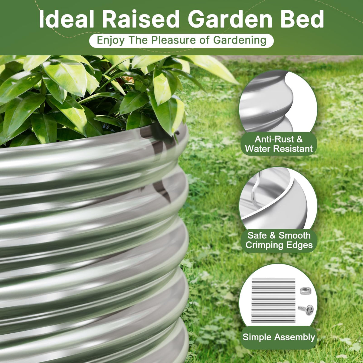 Mostmahes galvanized steel raised bed placed in a garden with decorative appeal.