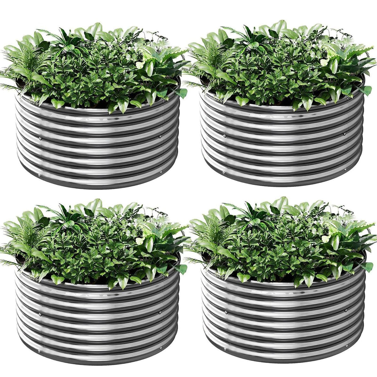Mostmahes round galvanized raised garden bed side view showing durable outdoor frame