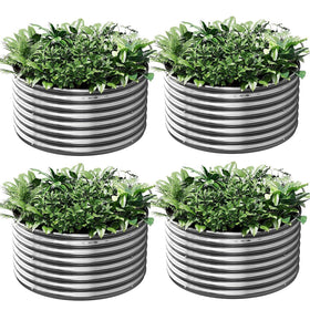 Mostmahes round galvanized raised garden bed side view showing durable outdoor frame