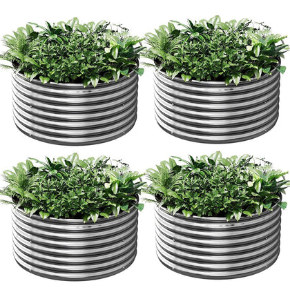 Mostmahes round galvanized raised garden bed side view showing durable outdoor frame