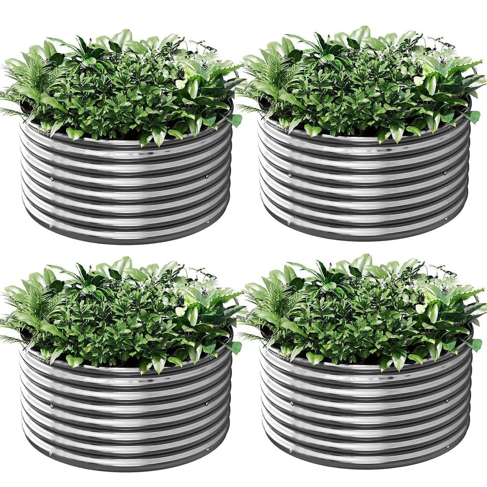 Mostmahes round galvanized raised garden bed side view showing durable outdoor frame