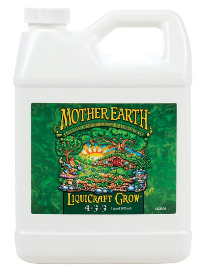 Mother Earth LiquiCraft Grow bottle pour for even vegetative fertilization.