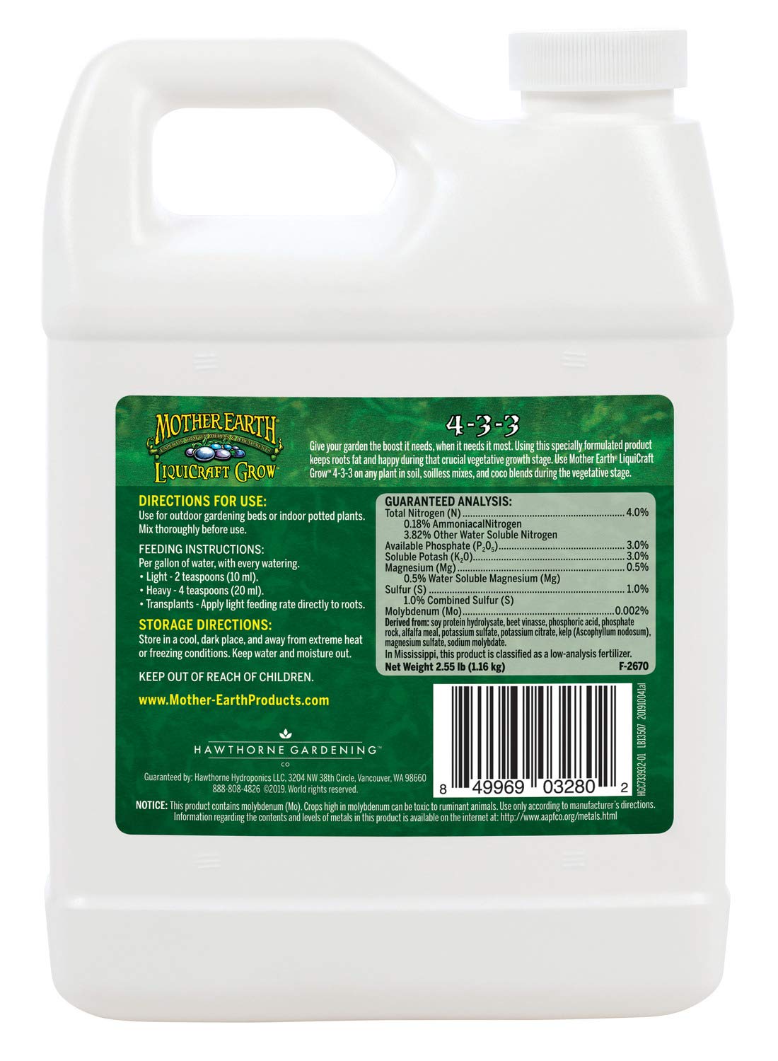 Mother Earth LiquiCraft Grow measuring spoon shows precise dilution for feeding.
