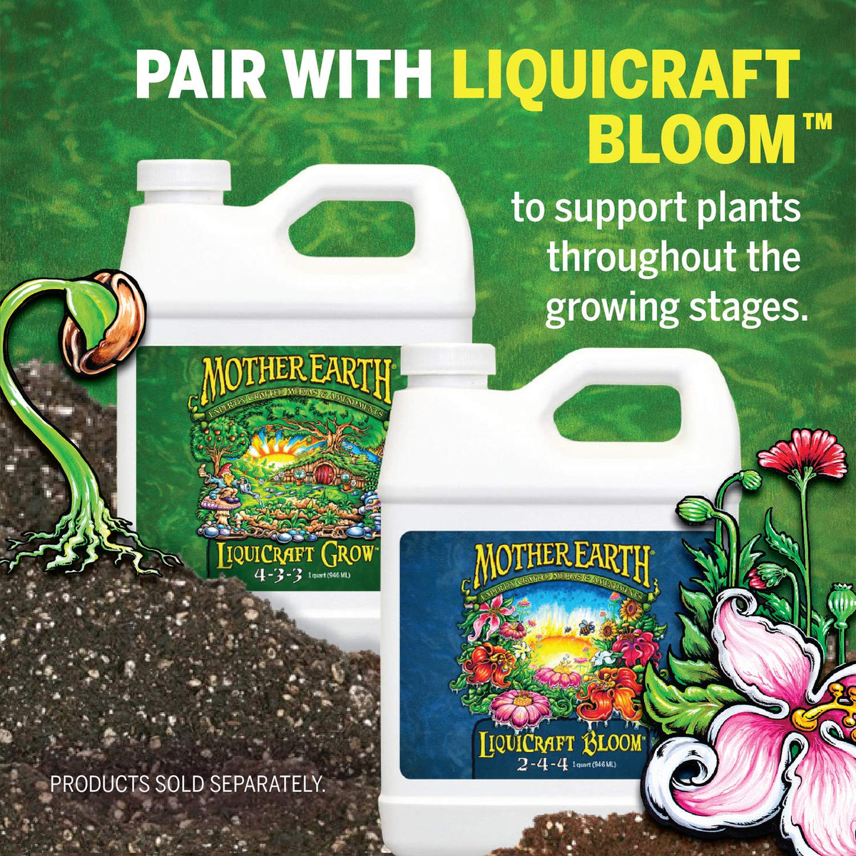 Mother Earth LiquiCraft Grow provides primary nutrients for vegetative growth.