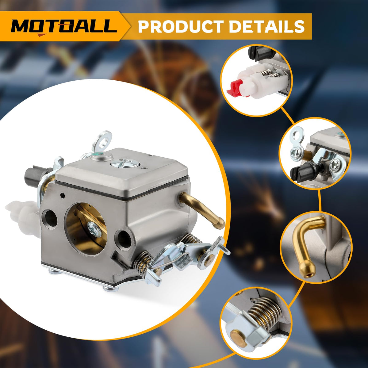 MOTOALL adjustable tool assists precise carburetor tuning during setup.