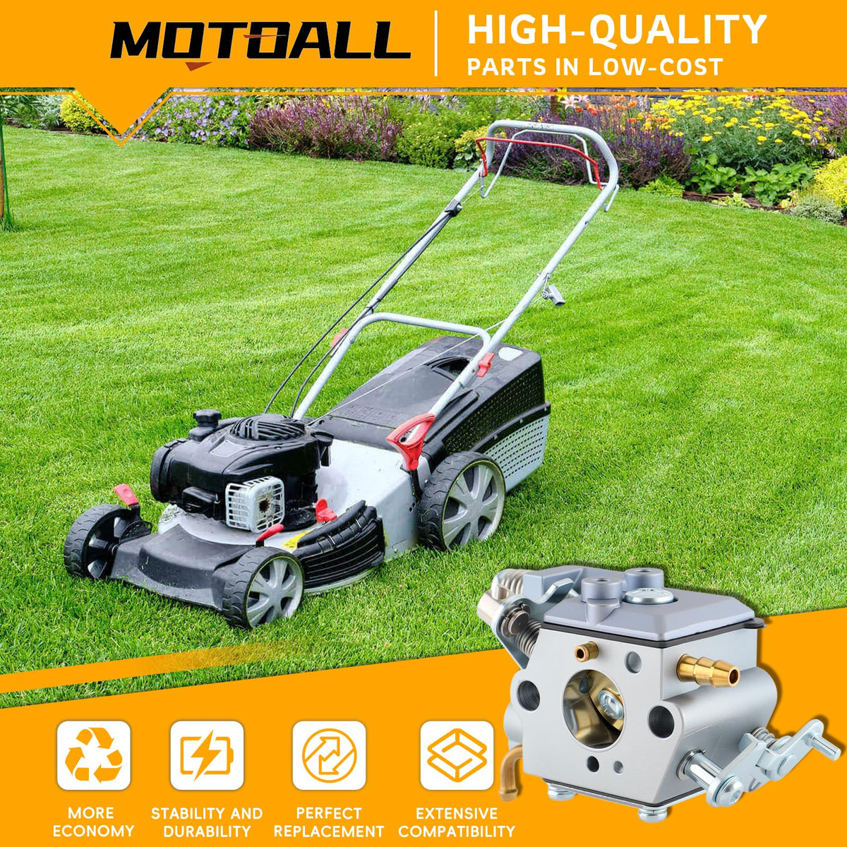 MOTOALL carburetor kit for Husqvarna 525L, side view, easy installation and compatibility