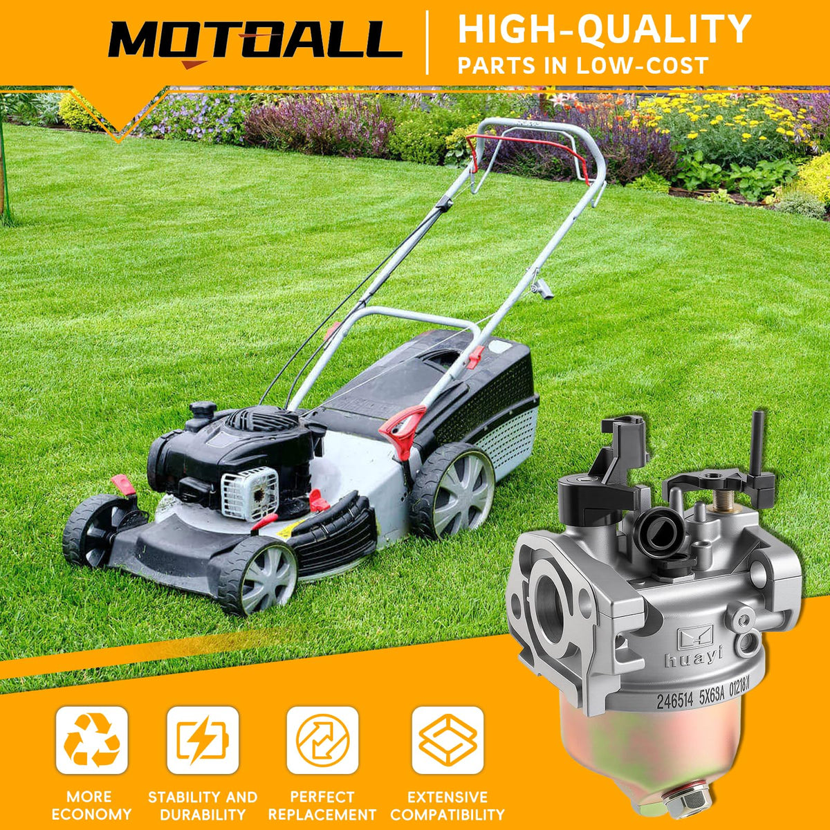 MOTOALL Huayi carburetor gasket included for leak-free fit.