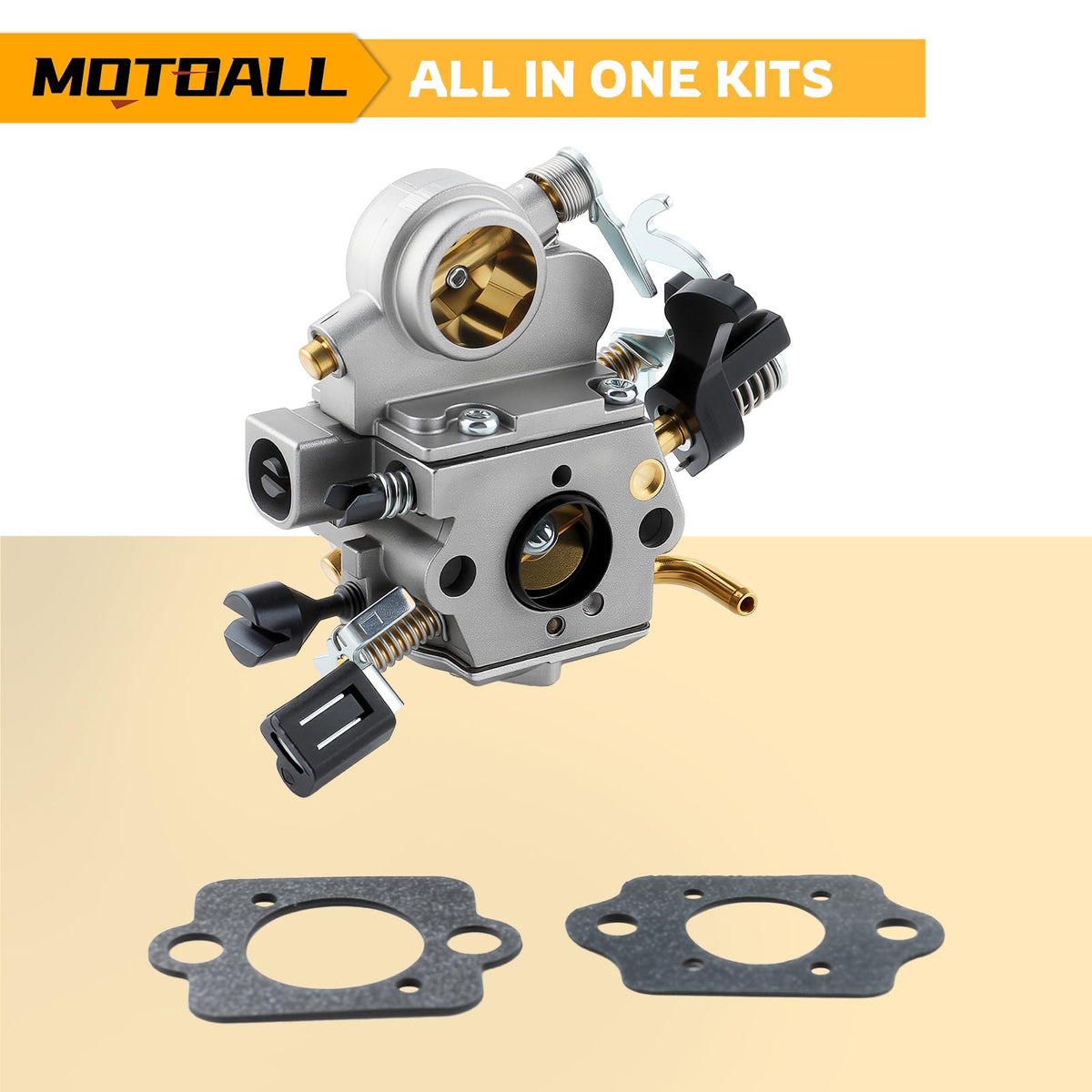 Ready-to-use MOTOALL carburetor set for quick chainsaw maintenance.