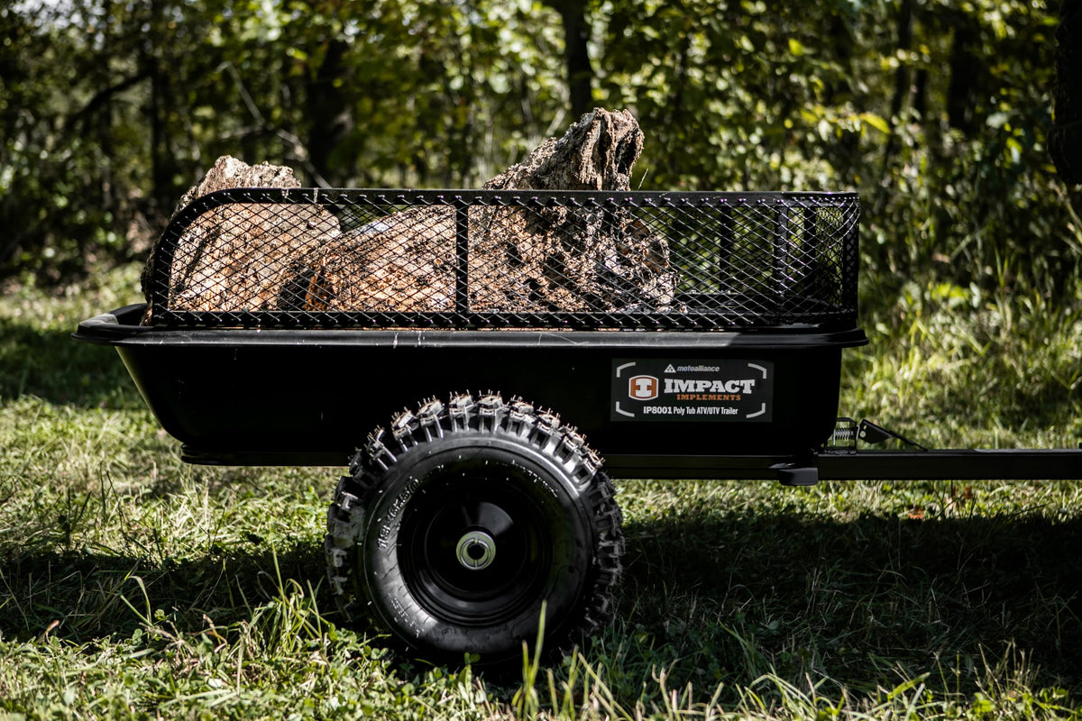 Durable 4-ply tires with aggressive tread tackle rough fields and trails