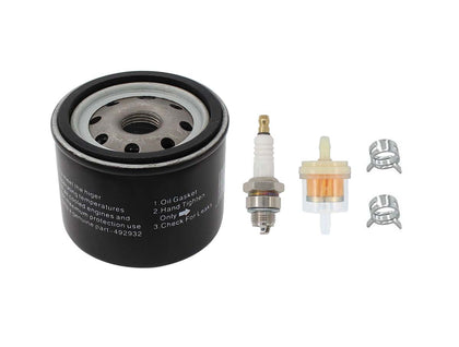 MOTOKU oil filter spark plug kit for quick mower maintenance.