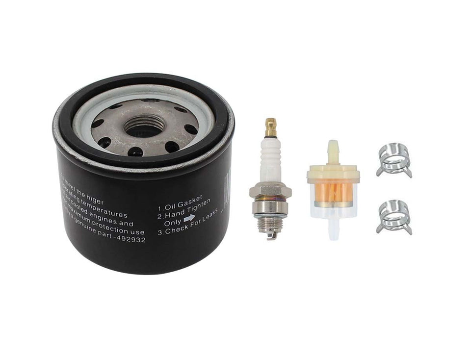 MOTOKU oil filter spark plug kit for quick mower maintenance.