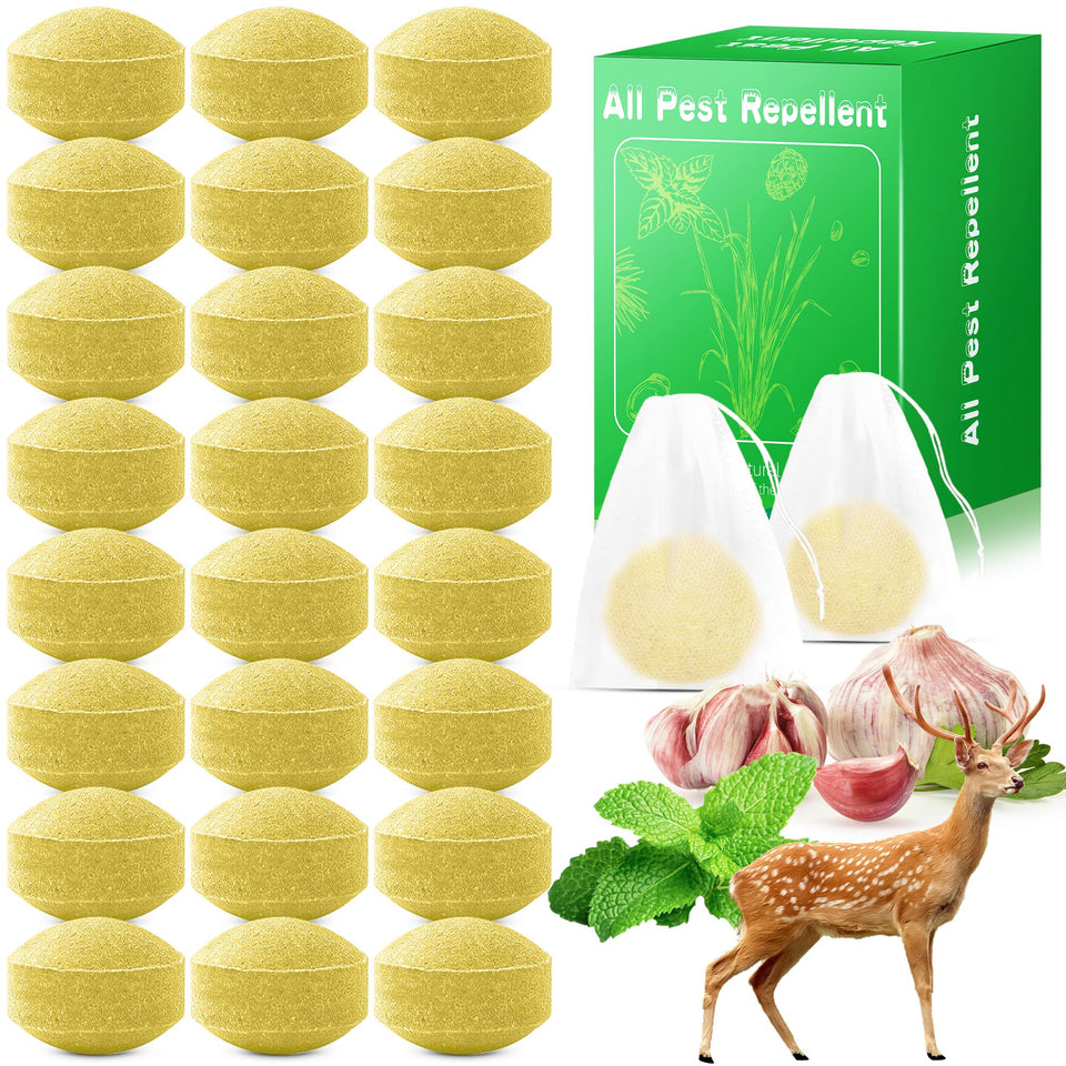 Motrapso 24-pack peppermint deer repellent in outdoor mesh bag for garden protection.