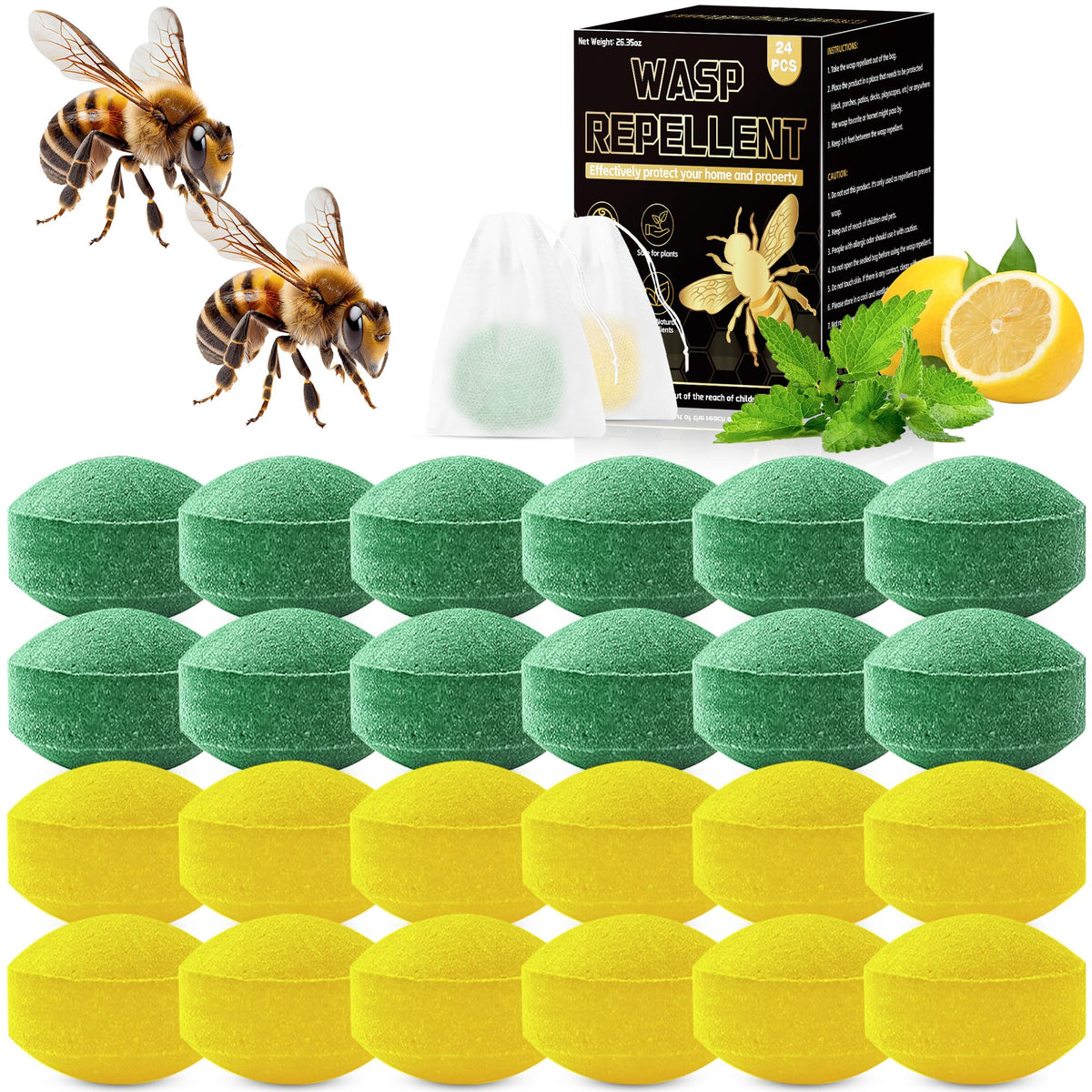 Motrapso 24-pack packaging displays natural wasp and bee repellent for outdoor use.