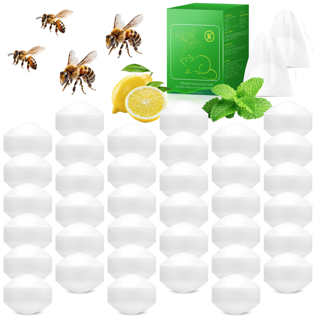 Motrapso 36-piece peppermint repellent pack protecting porch from wasps and bees.