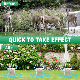 Motrapso deer pouches hung on a tree, quick outdoor protection for yard and crops.