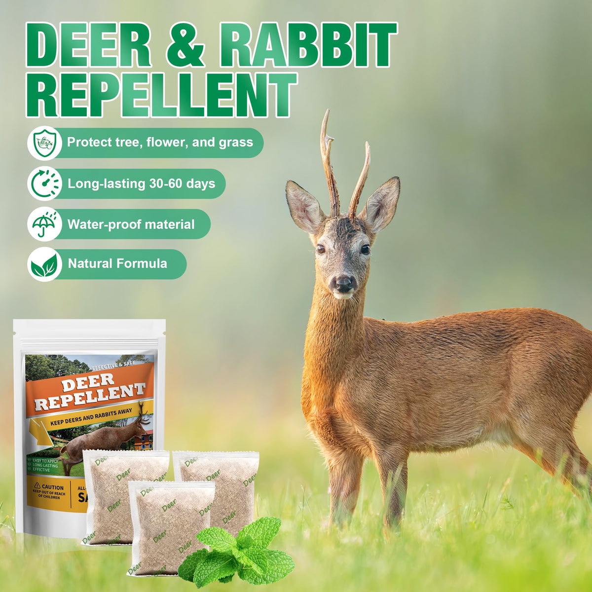 Motrapso deer pouches at a doorway, humane deterrent for pets and children.