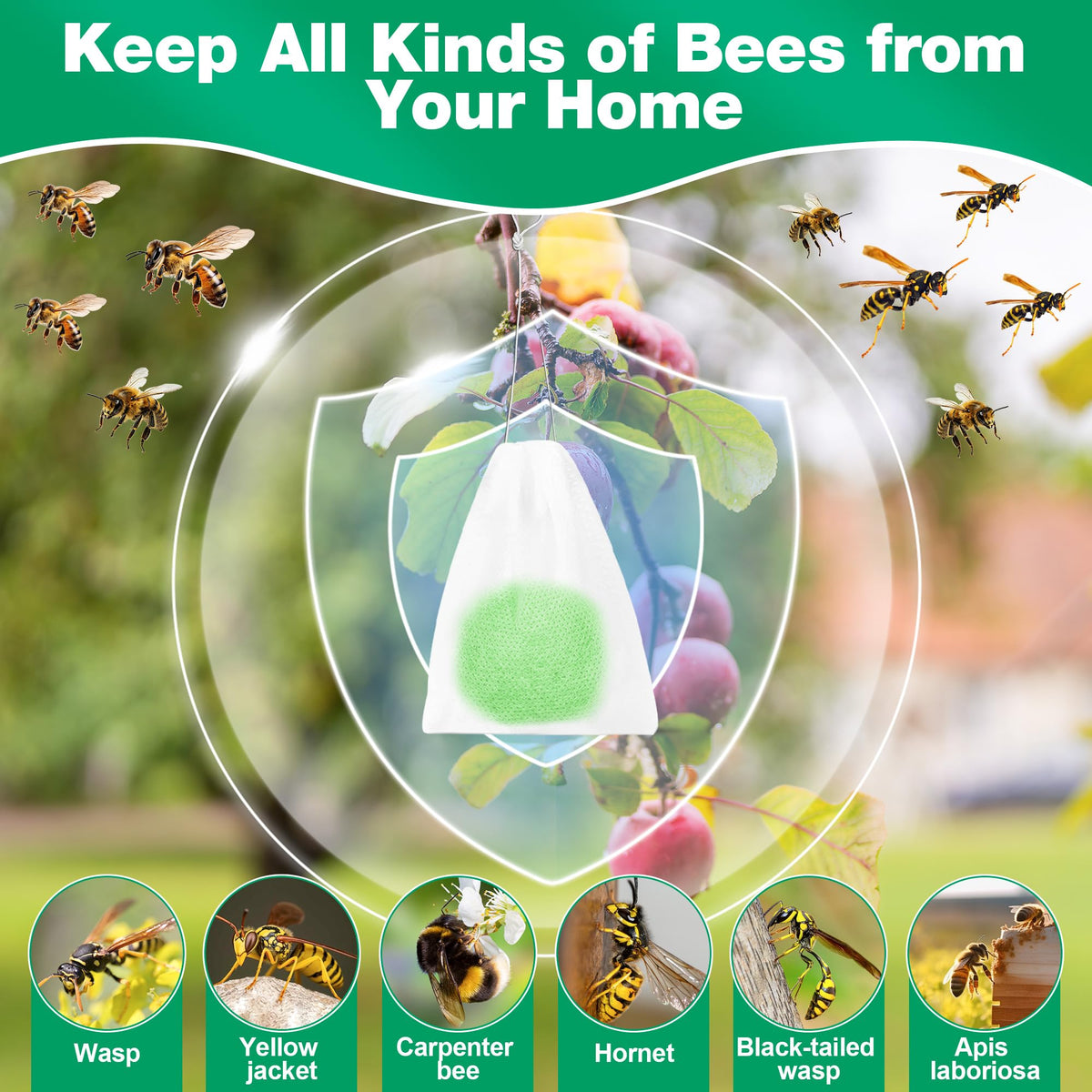 Garden and orchard setting with Motrapso peppermint oil deterrent.