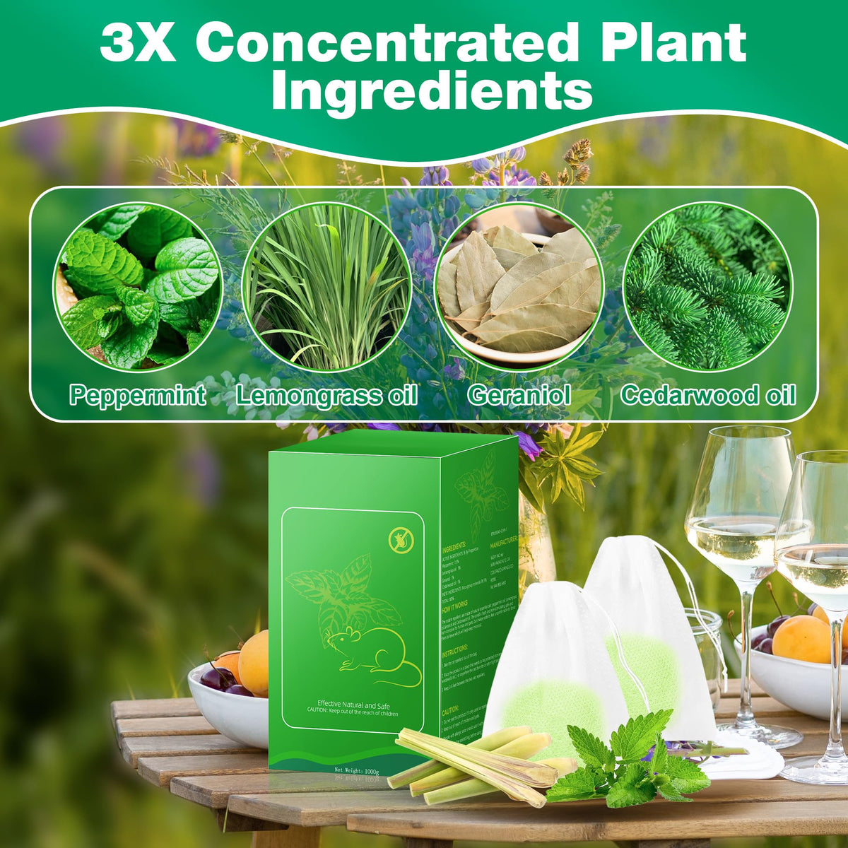 Motrapso garden setup with sachets around plants for protection.