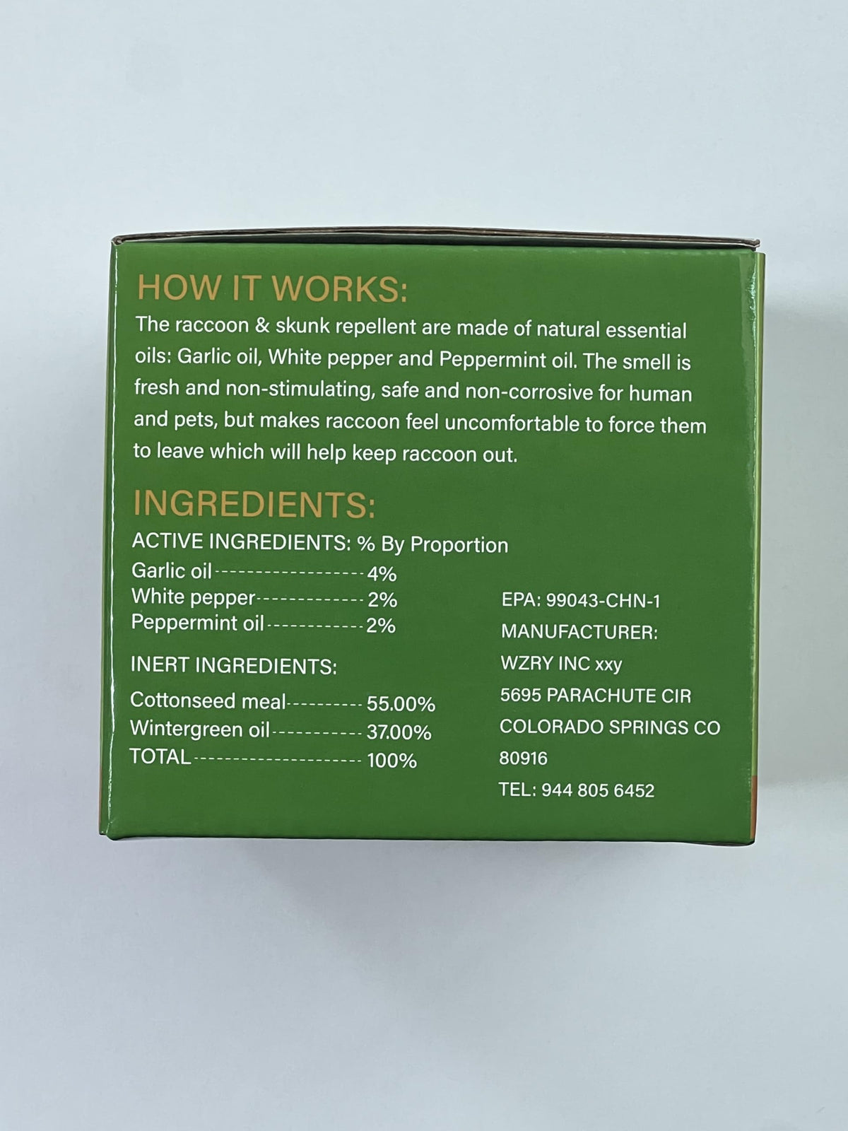 Motrapso multi-purpose repellent for yard, porch, and garden areas.