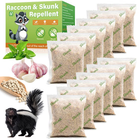 Motrapso Skunk Pouch hanging on a tree to deter wildlife with natural scents.