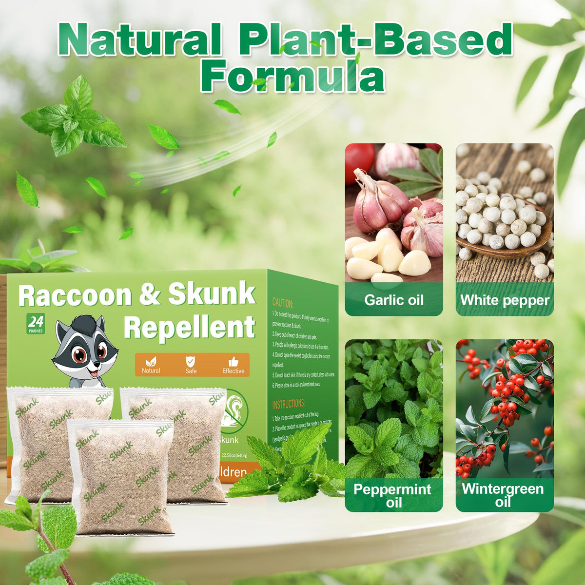 Motrapso Skunk Pouches in garden setup protect plants from animal intrusions.
