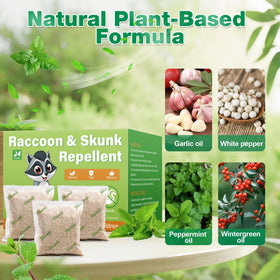 Motrapso Skunk Pouches in garden setup protect plants from animal intrusions.