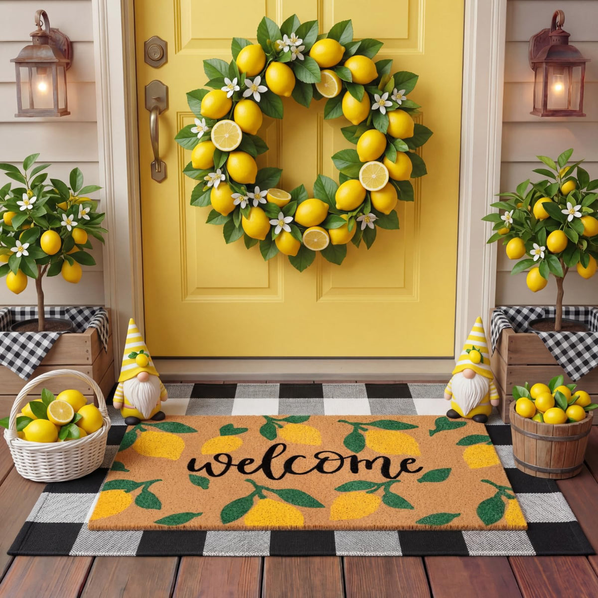 Moucuny lemon welcome door mat with loop silk texture for a fresh summer entry.